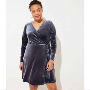 NWT LOFT Plus slate grey velvet wrap dress